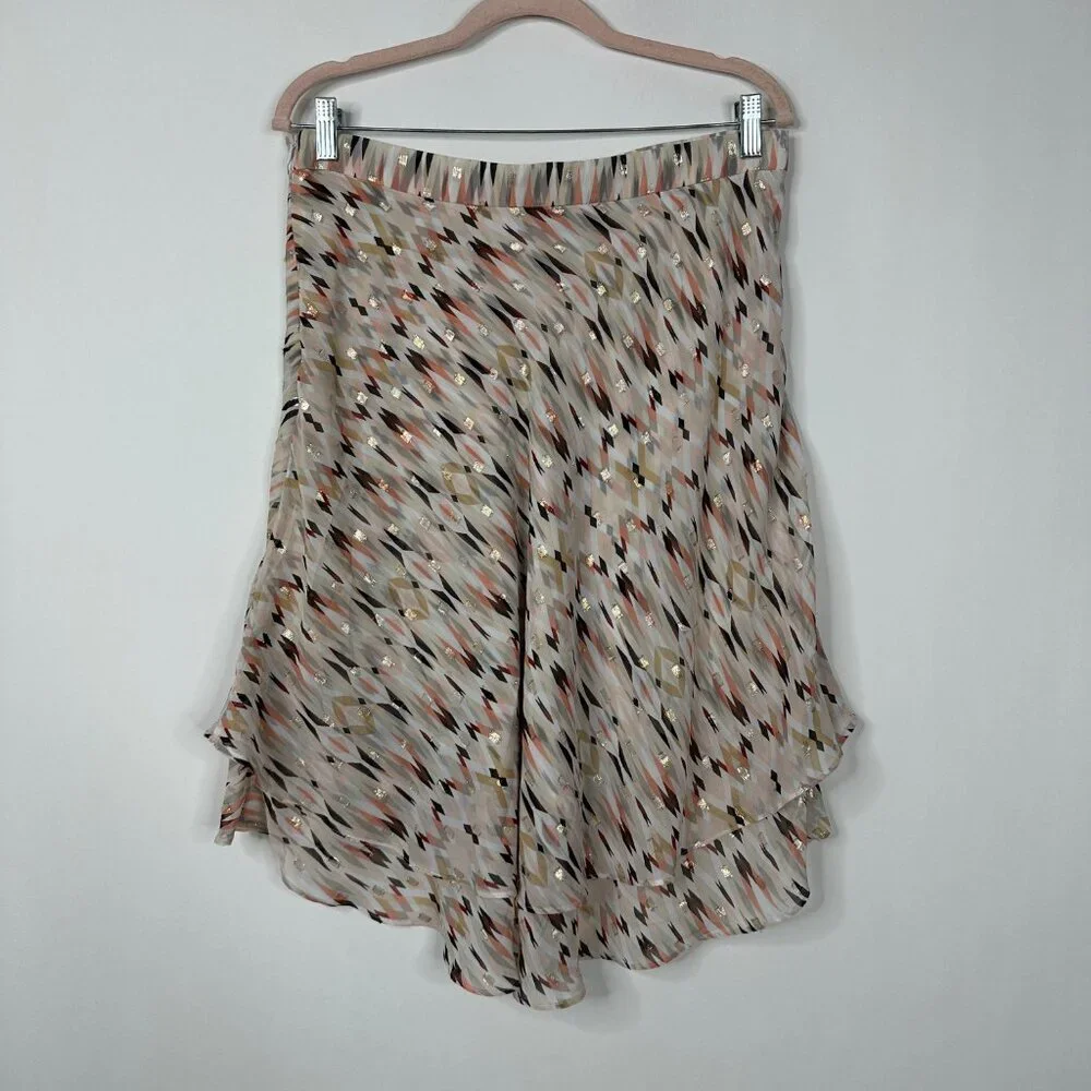 2/$30 White House Black Market Flowy Layered Gold Foil Skirt Pink 12 #A0409